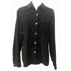 CHERYL TIEGS Womens L Black Floral Embossed Velvet Western Button Down Shirt Top